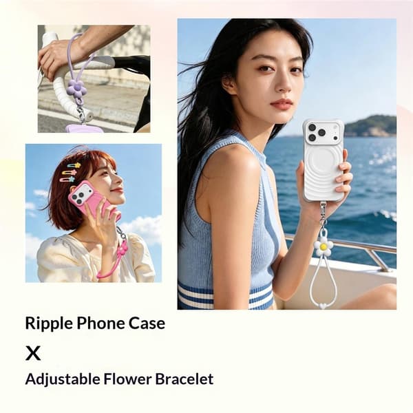 Mobilskal Blommor till iPhone 18 Pro MagSafe med rem Rosa