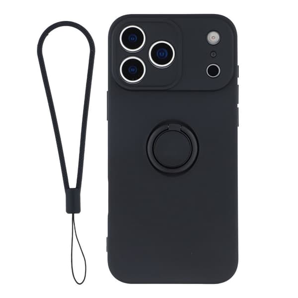 Silikonskal till iPhone 18 Pro Max med ringhållare och rem Svart
