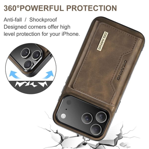DG.MING 2 in 1 Magnetic Card Slot Case iPhone 17 Pro Max Brown