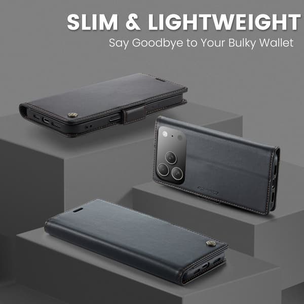 CaseMe Slim Plånboksfodral RFID-skydd iPhone 17 Pro Max Svart