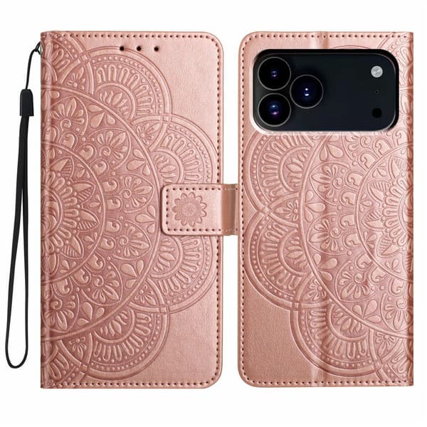 Plånboksfodral Mandala till iPhone 18 Pro med ställ Roséguld