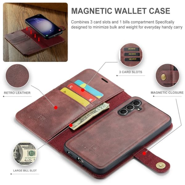 DG.MING 2-in-1 Magnet Wallet Samsung Galaxy A36 Red