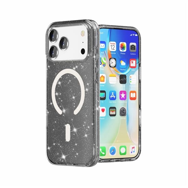 Glitter MagSafe Skal iPhone 17 Pro Transparent Svart