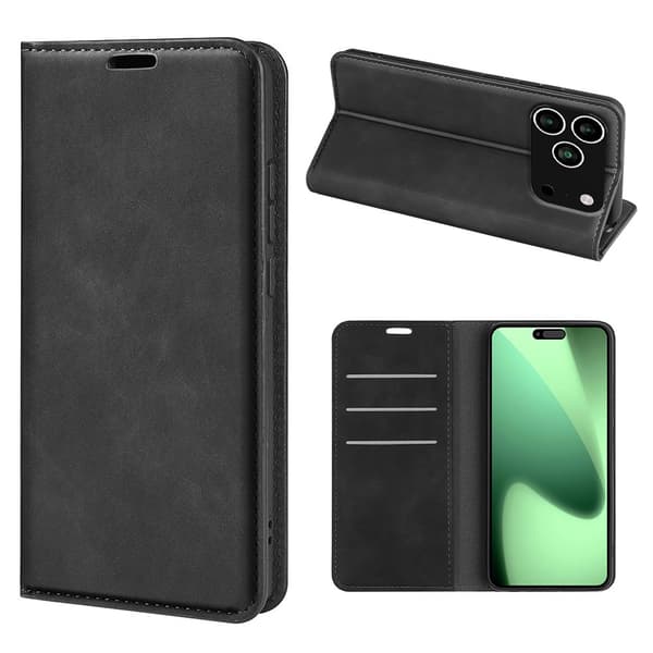 Plånboksfodral Skin-touch till iPhone 18 Pro Max med kortfack Svart