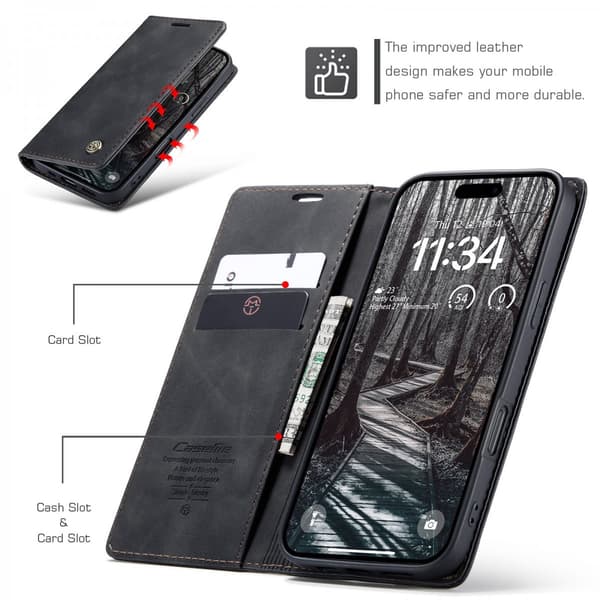 CaseMe Plånboksfodral till iPhone 18 Pro Max med kortfack och ställ Svart