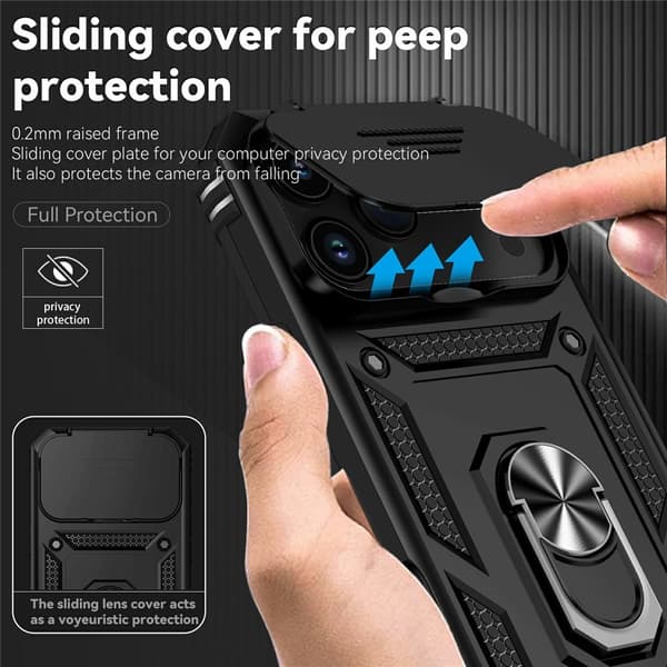 Hybridskal iPhone 17 Pro Max Ring + Kameraskydd Svart