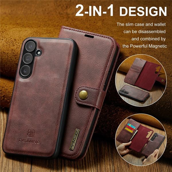 DG.MING 2-in-1 Magnet Wallet Samsung Galaxy S25 FE Red
