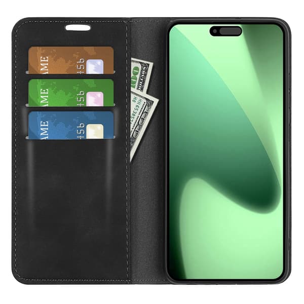 Plånboksfodral Skin-touch till iPhone 18 Pro Max med kortfack Svart