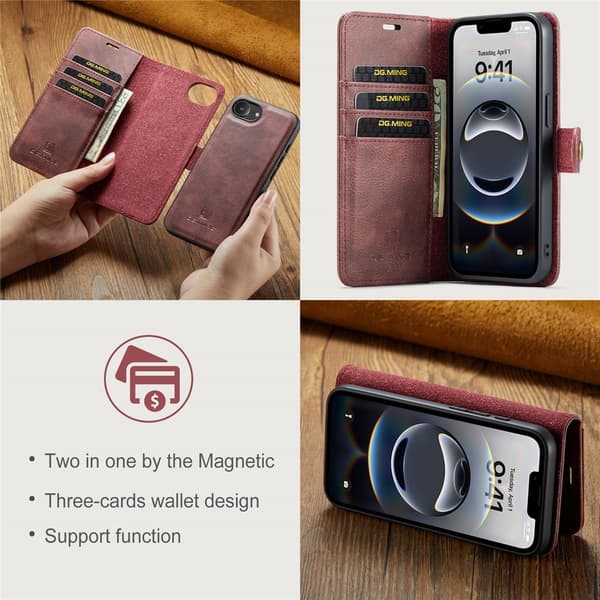 DG.MING 2-in-1 Magnet Wallet iPhone 16e Red