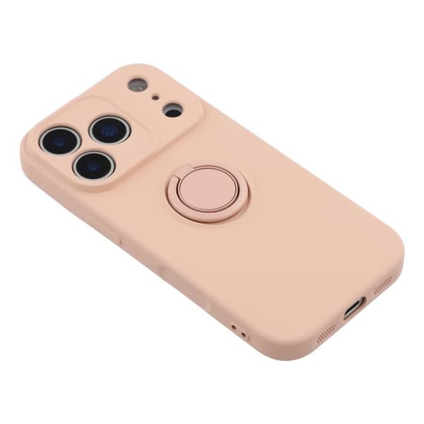 Silikonskydd till iPhone 18 Pro med ringhållare och rem Rosa
