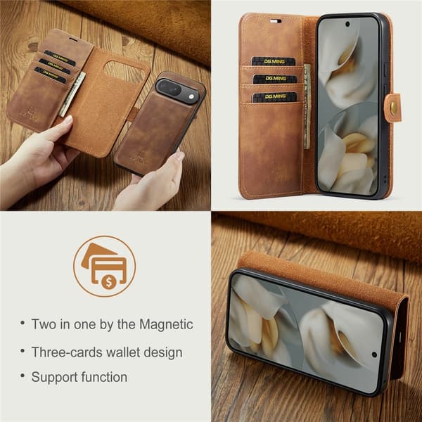 DG.MING 2-in-1 Magnet Wallet Google Pixel 10 Pro Cognac