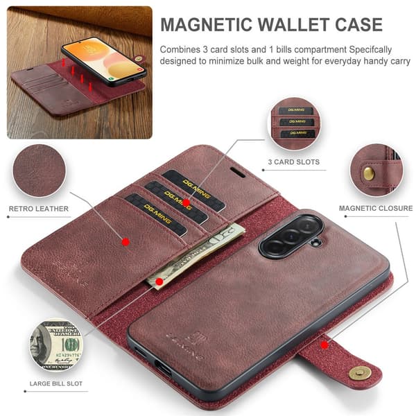 DG.MING 2-i-1 Magnetiskt Plånboksfodral Samsung Galaxy A57 Röd