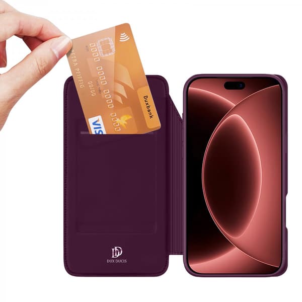Dux Ducis Plånboksfodral till iPhone 18 Pro Max med kortfack och ställ Vinröd