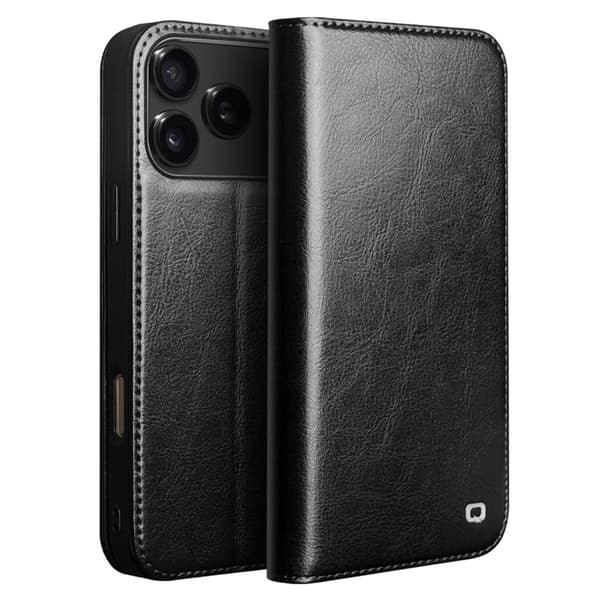 Qialino Plånboksfodral Äkta Läder iPhone 17 Pro Svart