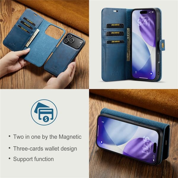 DG.MING 2-in-1 Magnet Wallet iPhone 17 Pro Blue