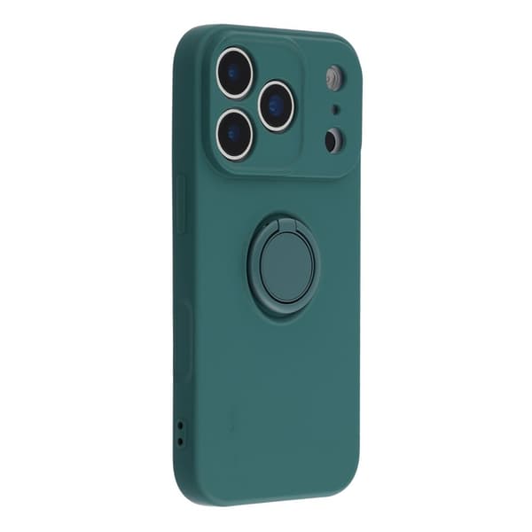 Silikonskal till iPhone 18 Pro Max med ringhållare och rem Mörkgrön