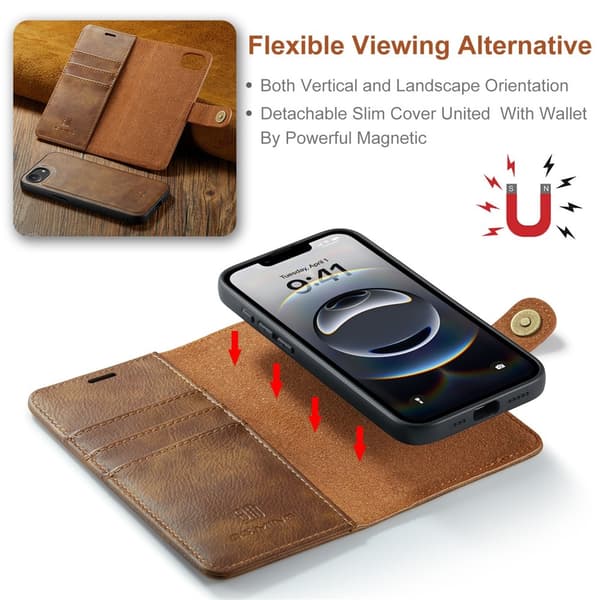 DG.MING 2-in-1 Magnet Wallet iPhone 16e Cognac