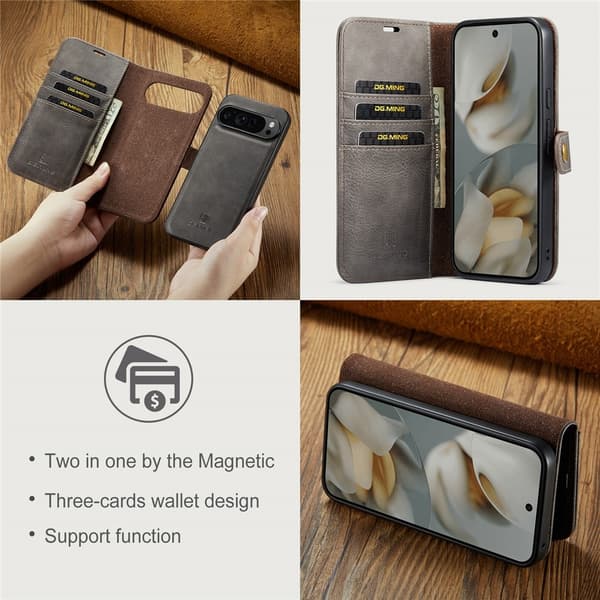 DG.MING 2-in-1 Magnet Wallet Google Pixel 10 Pro XL Brown