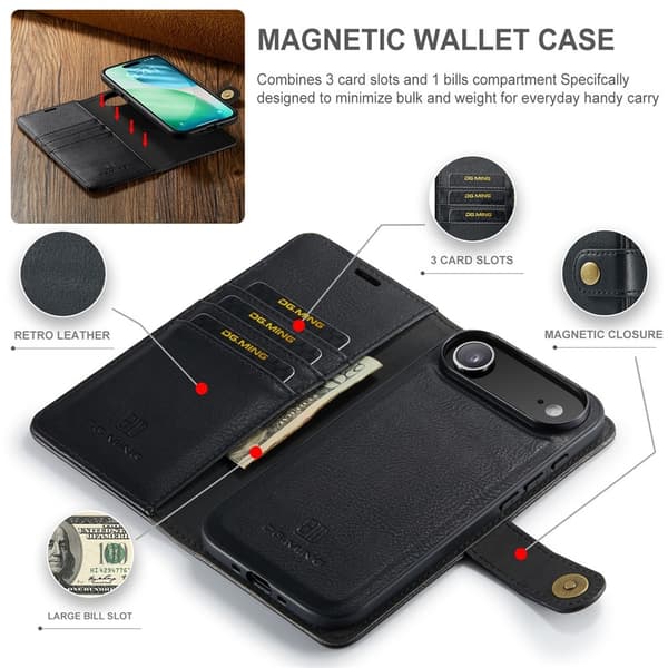 DG.MING 2-in-1 Magnet Wallet iPhone Air Black