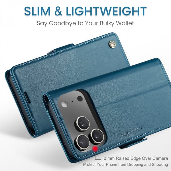 CaseMe Plånboksfodral till iPhone 18 Pro Max med RFID-skydd, kortfack och ställ Blå