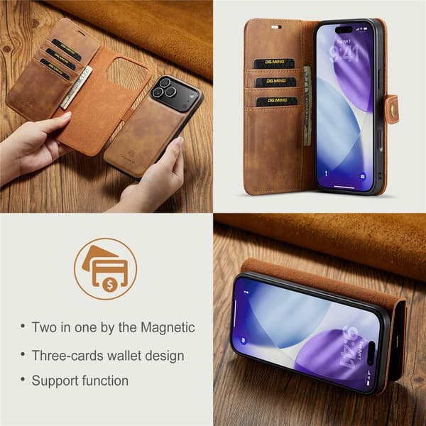 DG.MING 2-in-1 Magnet Wallet iPhone 17 Pro Max Cognac