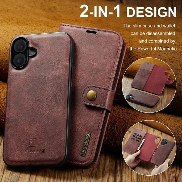 DG.MING 2-in-1 Magnet Wallet iPhone 17 Red