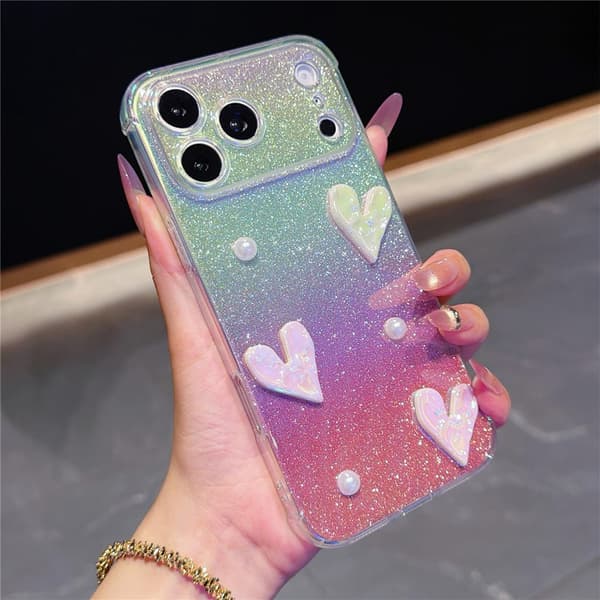 Mobilskal Glitter Hjärtan till iPhone 18 Pro Max Rosa