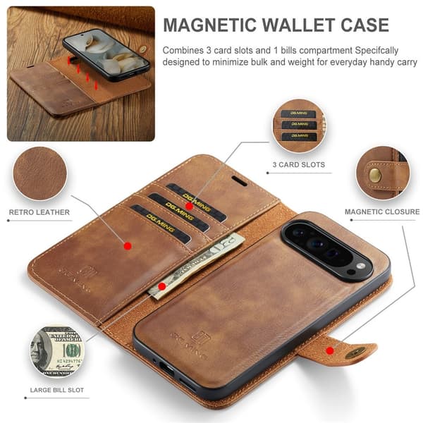 DG.MING 2-in-1 Magnet Wallet Google Pixel 10 Pro XL Cognac