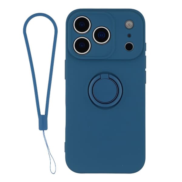 Silikonskal till iPhone 18 Pro Max med ringhållare och rem Midnattsblå