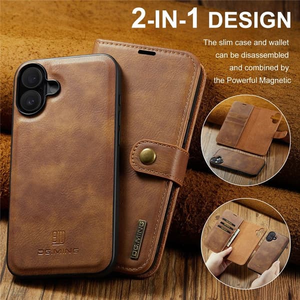 DG.MING 2-in-1 Magnet Wallet iPhone 17 Cognac