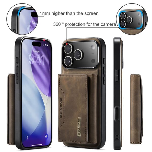 DG.MING 2 in 1 Magnetic Card Slot Case iPhone 17 Pro Max Brown
