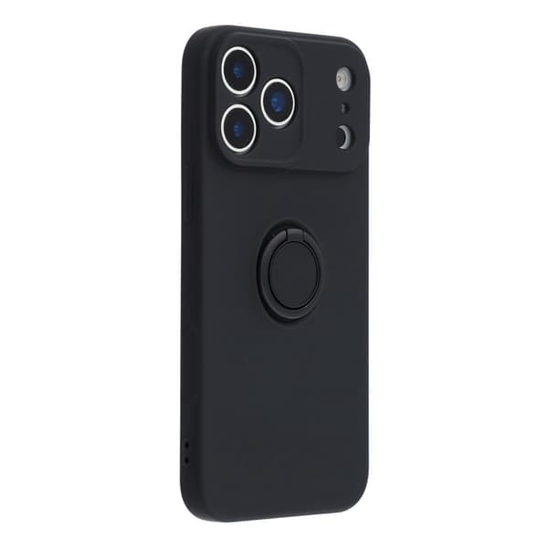 Silikonskal till iPhone 18 Pro Max med ringhållare och rem Svart