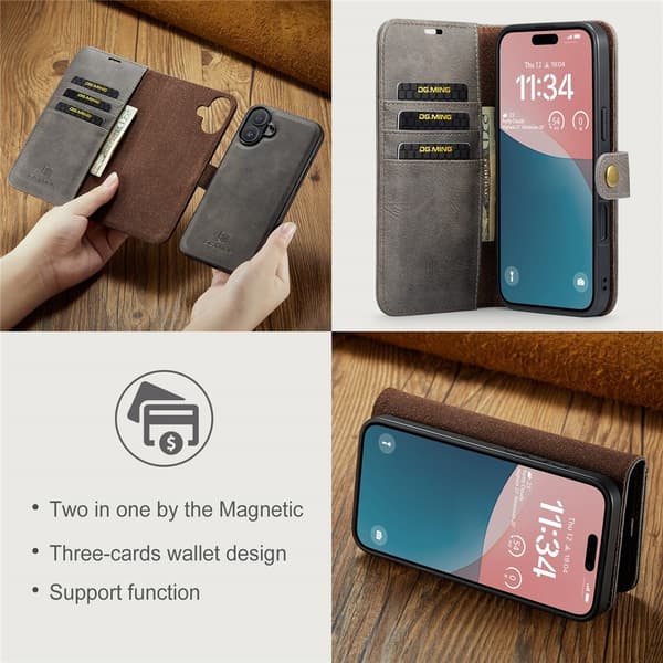 DG.MING 2-in-1 Magnet Wallet iPhone 17 Brown