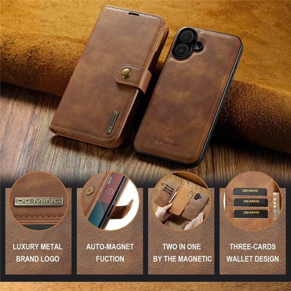 DG.MING 2-in-1 Magnet Wallet iPhone 17 Cognac