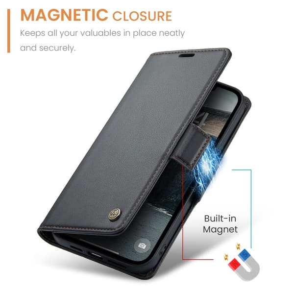 CaseMe Slim Plånboksfodral RFID-skydd iPhone 16e Svart