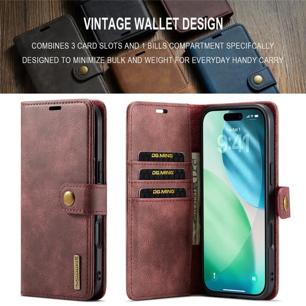 DG.MING 2-in-1 Magnet Wallet iPhone Air Red