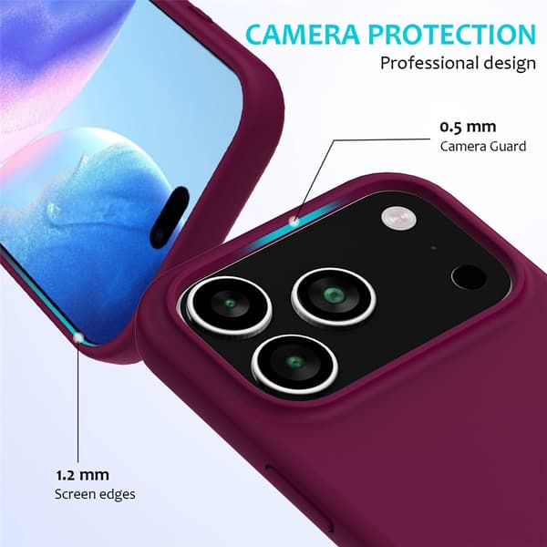 Silikonskal till iPhone 18 Pro Max stöttåligt Vinröd