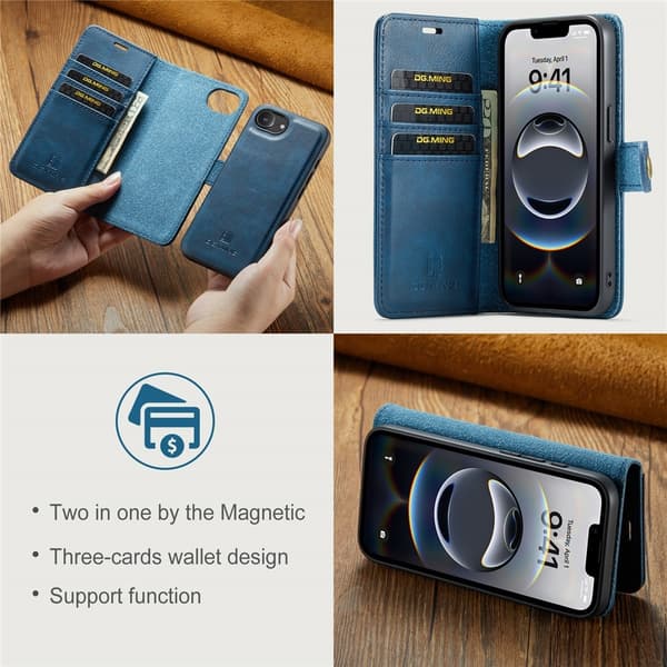 DG.MING 2-in-1 Magnet Wallet iPhone 16e Blue