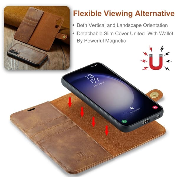 DG.MING 2-in-1 Magnet Wallet Samsung Galaxy S26 Plus Cognac