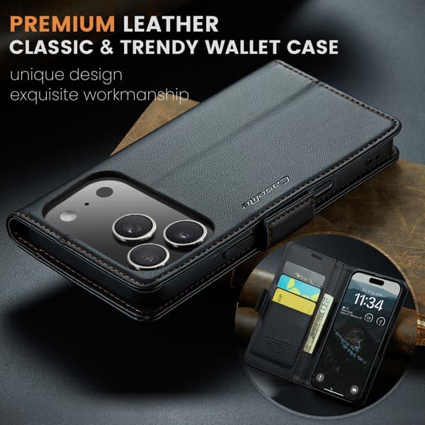 CaseMe Slim Plånboksfodral RFID-skydd iPhone 17 Pro Max Svart