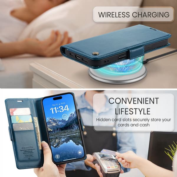 CaseMe Plånboksfodral till iPhone 18 Pro Max med RFID-skydd, kortfack och ställ Blå