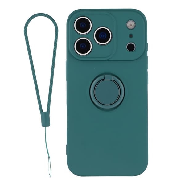 Silikonskal till iPhone 18 Pro Max med ringhållare och rem Mörkgrön