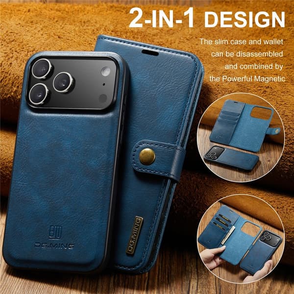 DG.MING 2-in-1 Magnet Wallet iPhone 17 Pro Max Blue