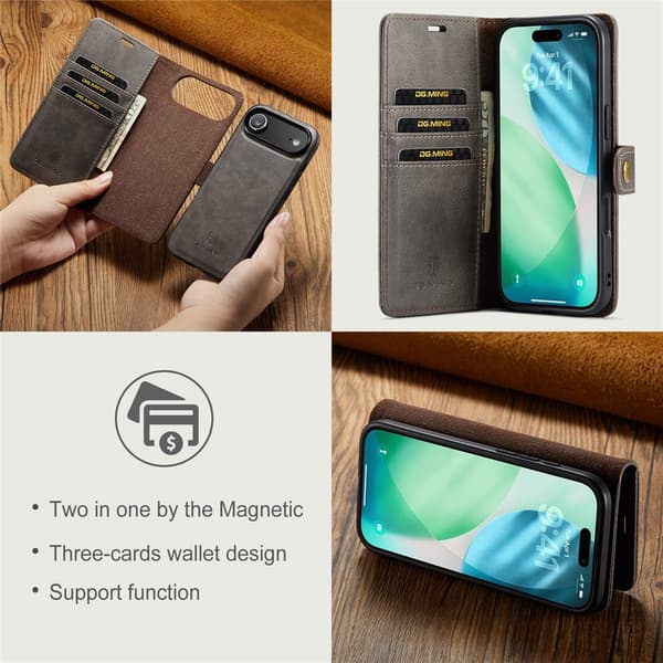 DG.MING 2-in-1 Magnet Wallet iPhone Air Brown