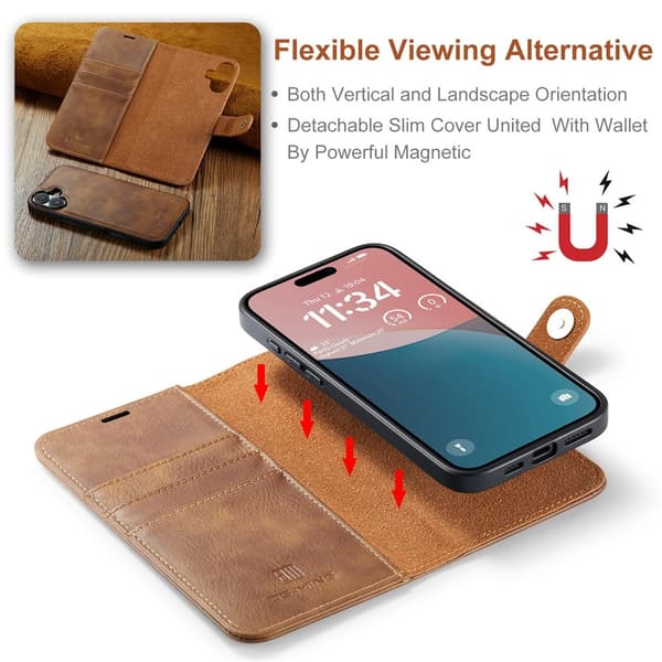 DG.MING 2-in-1 Magnet Wallet iPhone 17 Cognac