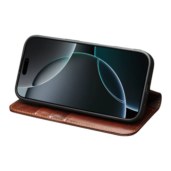 Qialino Leather Wallet Case iPhone 17 Pro Max Brown