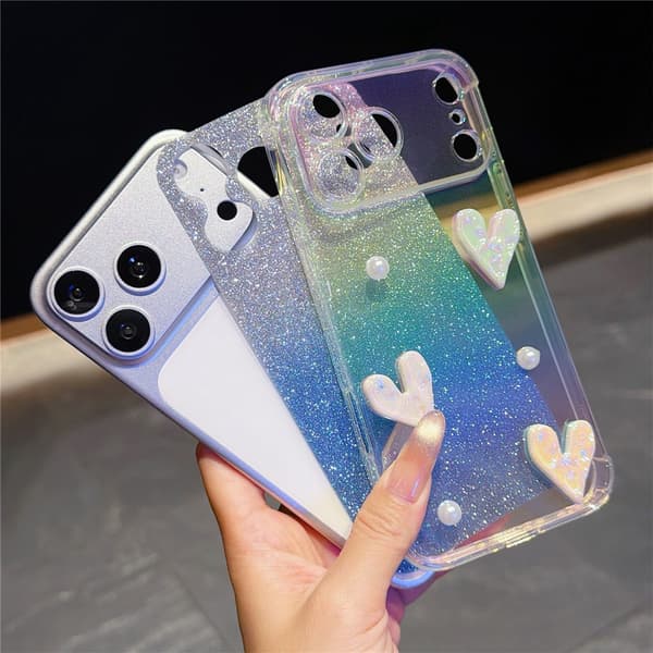 Mobilskal Glitter Hjärtan till iPhone 18 Pro Max Rosa