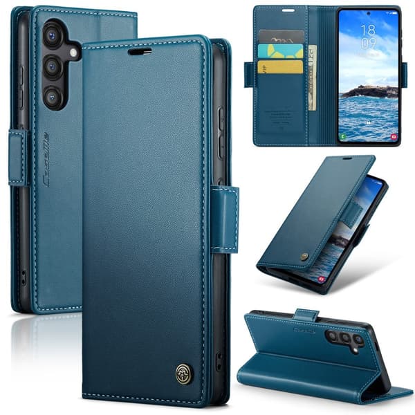 CaseMe Slim Plånboksfodral RFID-skydd Samsung Galaxy S24 FE Blå