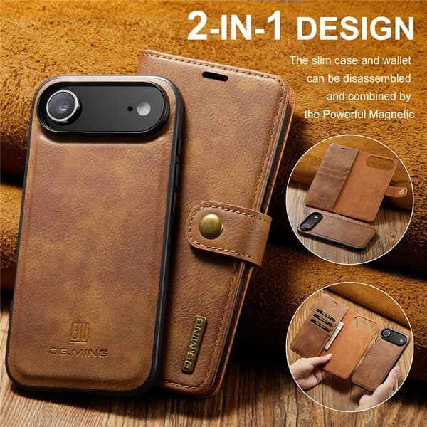 DG.MING 2-in-1 Magnet Wallet iPhone Air Cognac