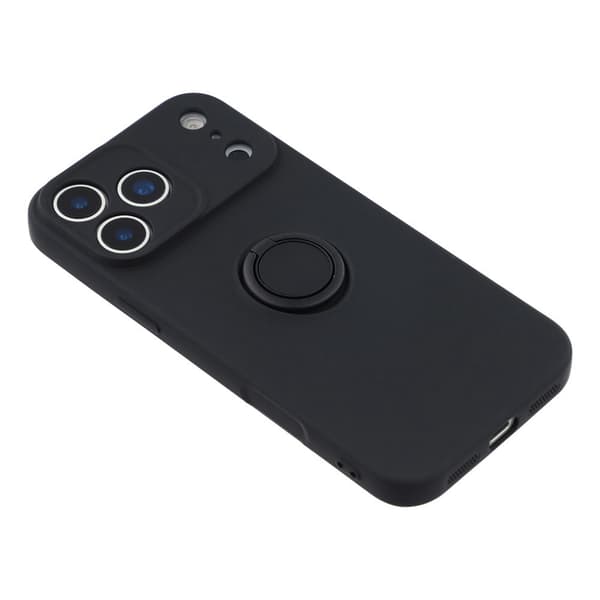 Silikonskal till iPhone 18 Pro Max med ringhållare och rem Svart